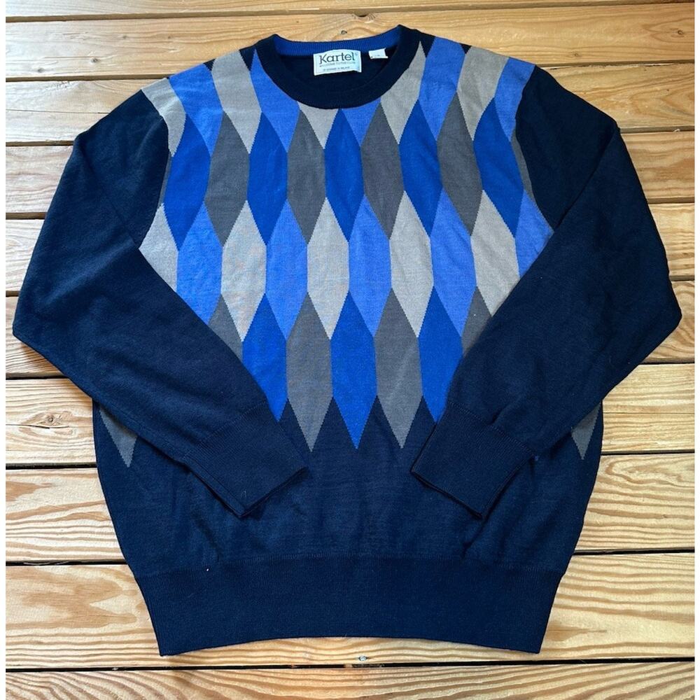 Kartel Argyle Patterned Wool Sweater Size Large M… - image 1